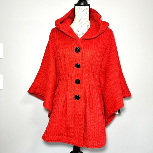 Steve Madden | NWT Red Coral Hooded Knit Design Jacket | Size M(Adjustable) - Picture 2 of 12